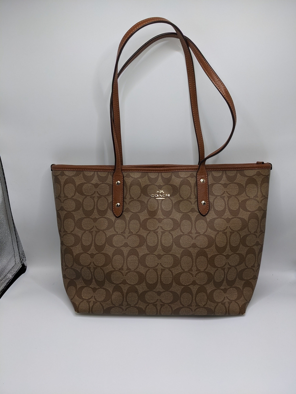 COACH Brown Signature Canvas Tote Bag